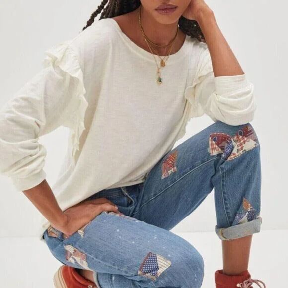 Anthropologie Pilcro Ruffled Open-Back Tunic Tee Top Size M Cotton - Picture 8 of 8